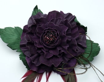 Leather rose, handmade leather flower - brooch ROSE