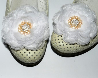 White chiffon shoe clips, bridal party, fabric shoe clips