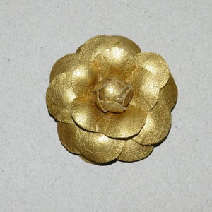 Gold leather camellia, Gold Camellia brooch, Leather flower brooch, Camellia flower in gold, Camellia brooch 5, 6, 7 and 8cm