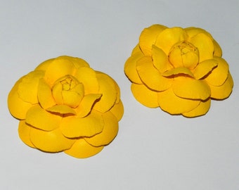 Yellow shoe clips, Leather flower Camelia shoe clips, Yellow camellias