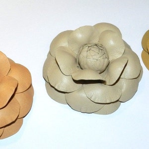 Beige Leather Camellia Brooch: Elegant Flower Pin