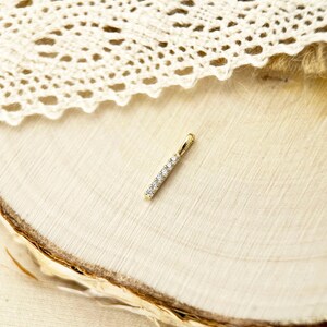 14K Solid Gold Moissanite Bar Charm Pendant, Dainty Vertical Diamond Pendant, Minimalist Gold Charm, Necklace Charm Gift for Her image 2