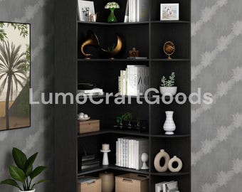 Large L-Shaped Corner Bookshelf 6 Tier, Modern Industrial Tall Etagere Storage Shelf with Full Back Panel for Home Office & Living Room