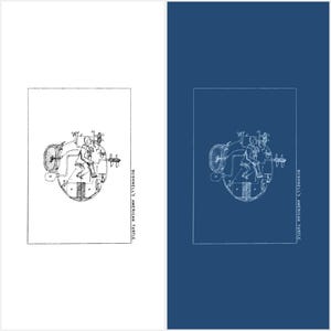 Side by side comparison of restored white and Prussian blue blueprint versions of the Turtle cutaway