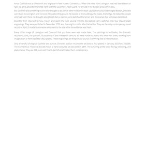 May include: A white page with the title "THE MAN WHO WENT BACK" and text detailing Amos Doolittle's engravings of Lexington and Concord. The page includes the Heritage Lab logo and the page number.