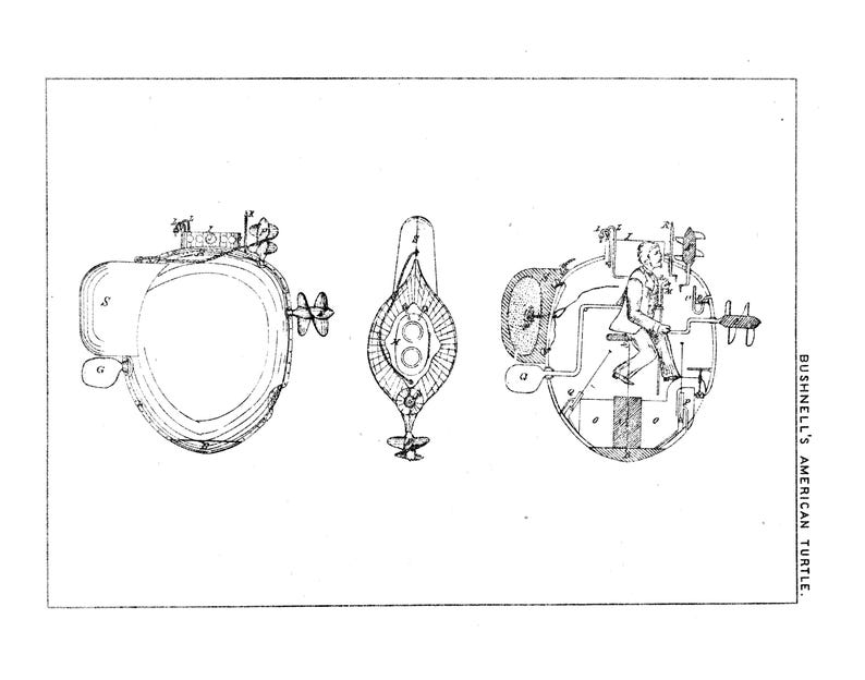 Bushnell American Turtle three-view plate, restored white, 1881