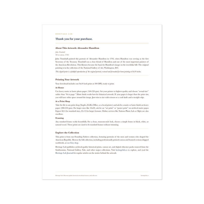 Heritage Lab printing guide for Alexander Hamilton portrait