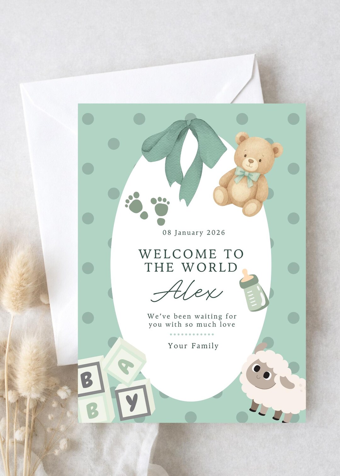 Welcome to the World Baby Announcement Printable, Teddy Bear Baby Boy ...