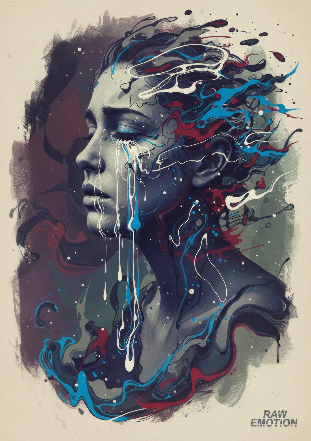 Abstract Emotional Portrait Wall Art, Modern Surreal Woman Printable ...