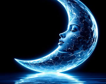 Stampa artistica del volto della luna blu, cielo notturno surreale (download digitale)