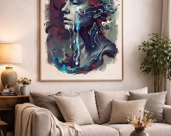 Abstract Emotional Portrait Wall Art, Modern Surreal Woman Printable Poster, Contemporary Digital Download