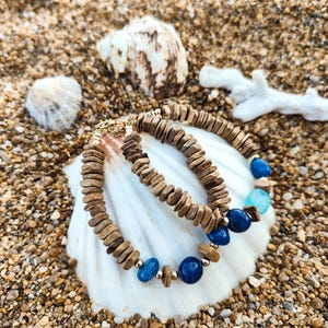 Branets Lot de 4 bracelets bohème en turquoise avec arbre de vie doré et perles pour femme et fille