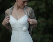 Bridal Shrug, Taupe Lace Rustic Wedding Accessory, Versatile Shawl- Shrug, Shawl, Twisted Shawl And Scarf. Bridal Cover Lace Bolero Shrug