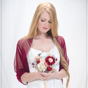 Burgundy Bridal Shrug. Wedding Loop Cover Up- Wear As A Shawl, Shrug, Crisscross Or Scarf. Bordeaux Loop  Wrap Shawl For Bride Or Bridesmaid