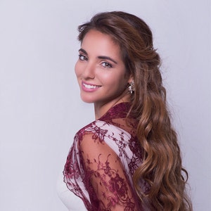 Bordeaux Lace Versatile Shawl, Wear As A Shrug, Crisscross Or Scarf. Elegant Cover Up, Wedding Bolero, Bridal Or Bridesmaids Shrug