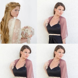 Set Of 4 Wedding Shawls Bridal Beige Lace Shawl And 3 Pale Dusty Rose Sheer Shawls. Versatile Loop Shawls- Shawl, Crisscross, scarf Or Shrug