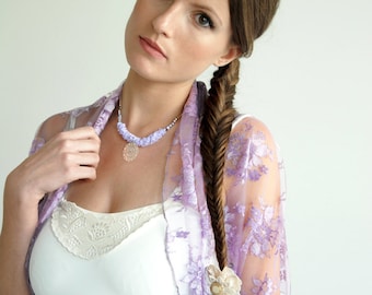 Bridal Accessories Lilac Lace Shrug, Versatile- Shrug, Shawl, Twist And Scarf. Gift For Teen, Fashion Gift For Her, Prom Bolero Top Wrap