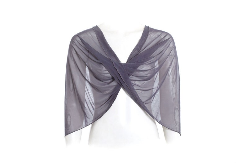 Set of 5 Grey Sheer Shawls. 4 Options Top Shawl, Shrug, Twist and