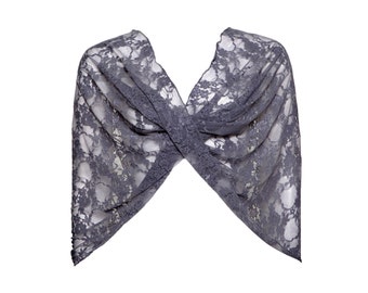 Charcoal Grey Lace Versatile Shawl- Shrug, Shawl, Scarf, Crisscross. Canvertible Lace Shawl, Lace Cover Up, Lace Accessories, Gift For Her
