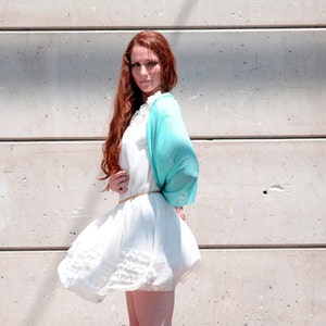 Beach Wedding Bolero Aqua Blue Shrug Cover Up Sheer Lightweight Bridal Bolero, Wear As Shawl, Shrug, Crisscross Or Scarf, Wedding Accessory