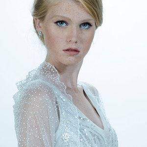 Bridal White Shawl With Silver Sparkling Dots