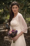 Ivory Bridal Shrug, Non Lace Bridal Bolero, Versatile Wrap Top- Shawl, Shrug, Twisted Shawl And Loop Scarf. Ivory Sheer Wedding Bolero Shawl product logo