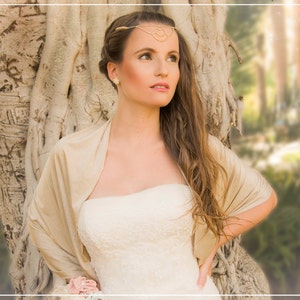 Bridal Shrug, Champagne Loop Shawl, Wedding Versatile Wrap, Gold Wedding Shawl, Bridal Shawl, Wedding Gold Shawl, Gold Bridal Cover Up