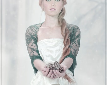 Wedding Bolero, Dark Green Bridal Shrug. Lace Versatile Cover Up- Shawl, Crisscross, Shrug And Scarf. Forest Wedding , Woodland Bride DL161