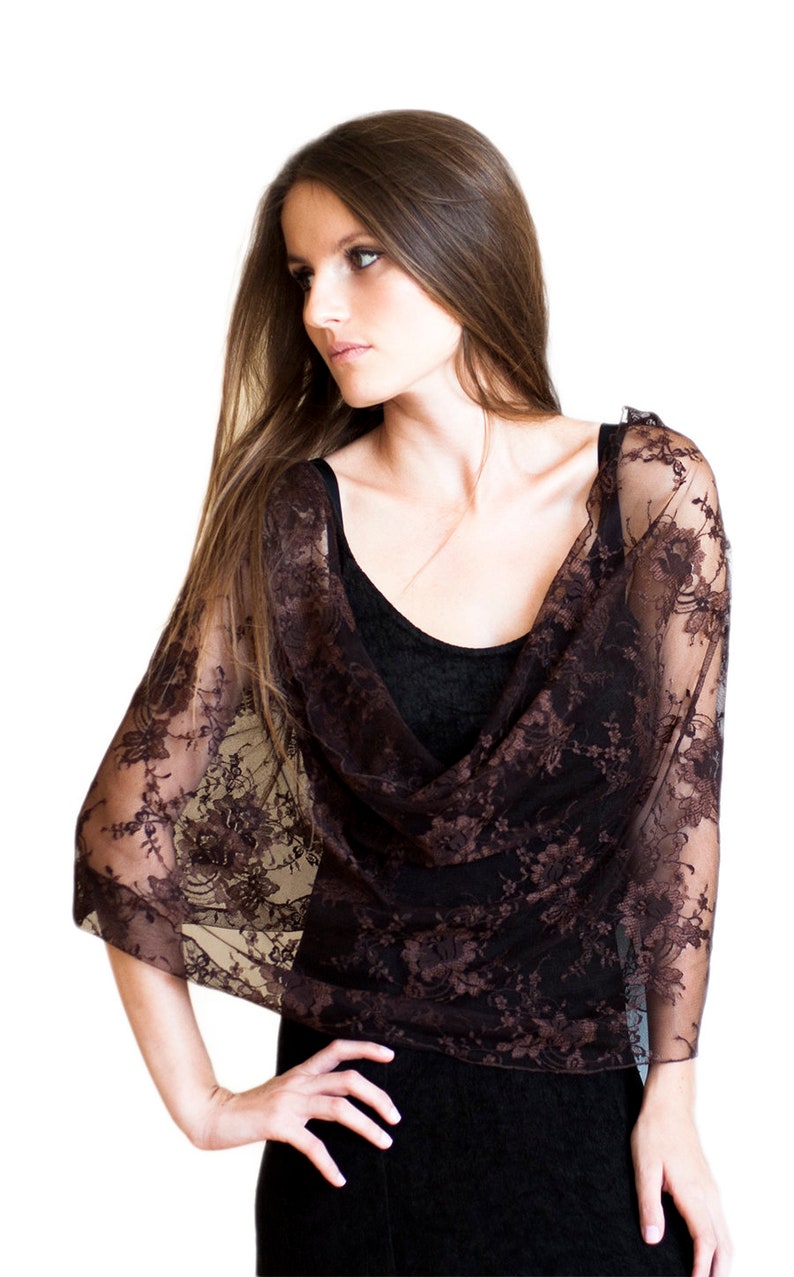 Brown Lace Shrug Bolero. Brown Lace Loop Shawl With 4 Wearing - Etsy Israel
