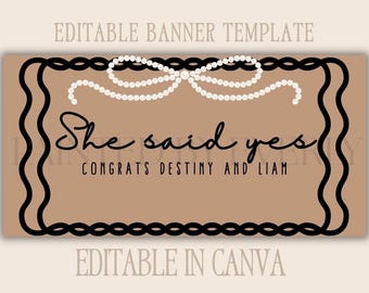 She Said Yes Banner Trace to Paint Template, Engagement Party Banner, Bridal Shower Banner Template, Paint Your Own Banner Design