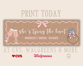Bridal Shower Banner Template, Tying the Knot Banner, Walgreens 2x6 Banner Template, Editable Bridal Shower Sign, Canva Template