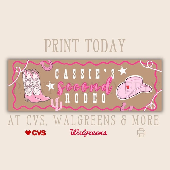 Cowgirl Second Rodeo Birthday Banner Template | 2x6 Banner | Editable Canva Template | Pink Western Party Banner