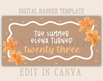 The Summer I Turned-thema verjaardagsbanner | Bewerkbare canvasbanner | 30 x 60 zelfgeschilderd bord | Digitale download