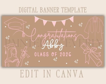Graduation Banner Template Canva Editable, Trace to Paint Banner, Class of 2026 Grad Banner, Custom Name Painting Template, DIY Party Banner