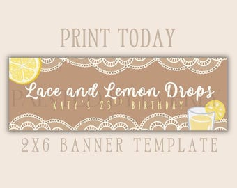 Lemon Birthday Banner Template, Lace and Lemon Theme, Editable Canva Banner, Lemonade Party Decor, Trace to Paint Banner, 2x6 Party Banner