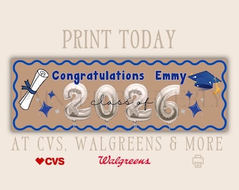 Graduation Banner Template | Editable Canva | Class of 2026 Banner | 2x6 Printable Banner | Print at Walgreens | Custom Name Banner
