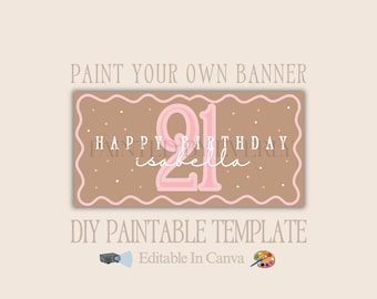 21st Birthday Banner Template | Editable Canva Birthday Banner | Custom Name Birthday Banner | Party Backdrop Banner | Instant Download |