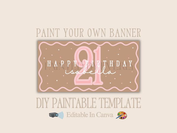 21st Birthday Banner Template | Editable Canva Birthday Banner | Custom Name Birthday Banner | Party Backdrop Banner | Instant Download