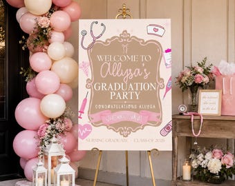 Szablon znaku powitalnego She earned It | 20x30 do druku cyfrowego | Edytowalny znak Canva z okazji ukończenia studiów przez pielęgniarkę | CVS Walgreens Ready
