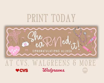 Afstudeerbanner verpleegkunde | 2 x 6 afdrukbaar | Bewerkbaar in canvas | Roze verpleegster Grad | Klasse van 2026 | Walgreens, klaar voor CVS