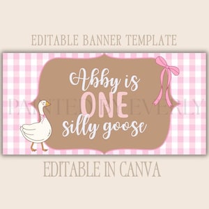 One Silly Goose Birthday Banner Template | Pink Goose First Birthday Decor | Editable Canva DIY Party Banner | 30x60 Layout