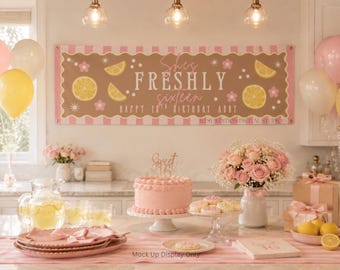 Shes Freshly Age Banner | 2x6 Printable Banner | Editable in Canva Template | Any Age Birthday | Pink Lemon Party | Walgreens, CVS Ready