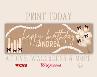 Elegant Neutral Birthday Banner Template | 2x6 Banner | Editable Canva Banner | Printable Birthday Party Banner | Instant Download