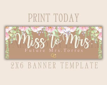 Juffrouw aan mevrouw | Bewerkbare canvasbanner | 2 x 6 spandoek | Digitale download | Banner vrijgezellenfeest