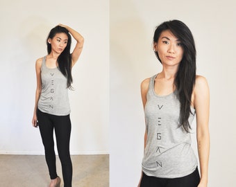 Vegan Tank Top: Heather Grey Racer Back - LOVE PEACE VEGAN