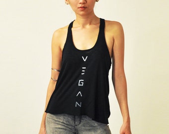 Vegan Tank Top: Black Racer Back - LOVE PEACE VEGAN