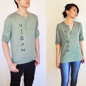 Vegan Clothing : Unisex Grey-Green Henley Shirt Size S image 1