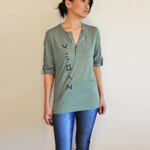 Vegan Clothing : Unisex Grey-Green Henley Shirt Size S image 4