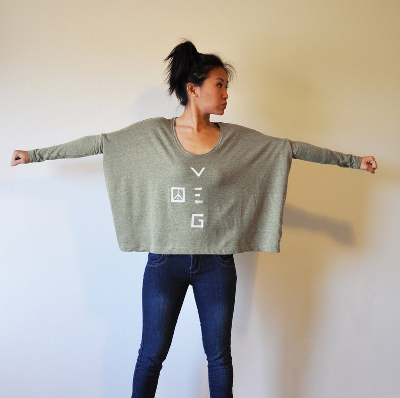 Veg Peace Clothing Organic Recycled Grey Green Angie Top Size M image 3