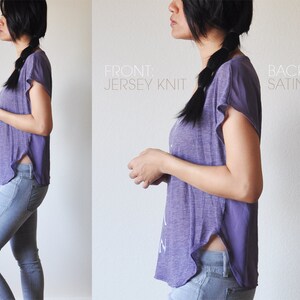 Vegan Clothing: Purple Split-Fabric Top Size M image 3